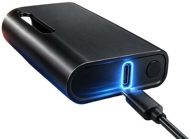 Lapis Battery USB-C fast charging port with blue glow